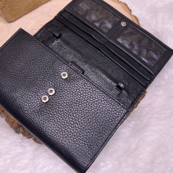 Vintage Brighton Black Pebbled Genuine Leather Croc Trim Clutch Organizer Wallet - Picture 13 of 16